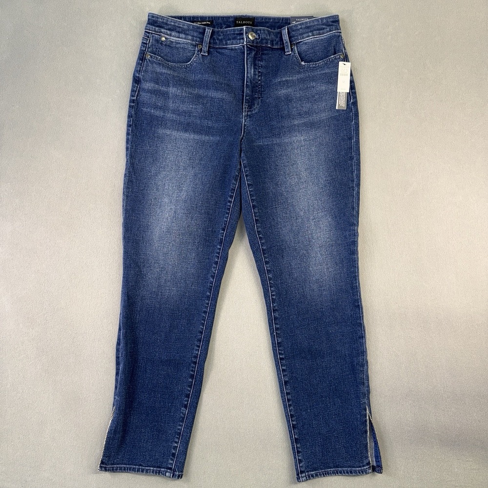Women's Talbots Rhinestone Side Slit Hem Slim Ankle Stretch Jeans‎ Blue Size 12